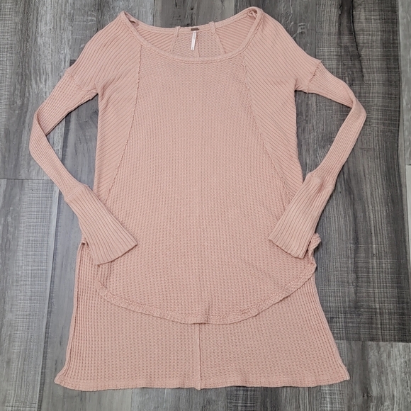 Free People Faded Rose Pink Drippy High Low Tunic Thermal Knit Top - Picture 3 of 12